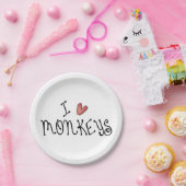 I Love Monkeys Cute Handwritten Typography ペーパープレート (パーティー)
