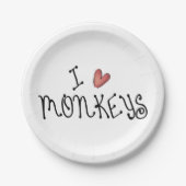 I Love Monkeys Cute Handwritten Typography ペーパープレート (正面)