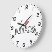 I Love Monkeys Cute Handwritten Typography ラージ壁時計 (傾斜)