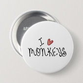 I Love Monkeys Cute Handwritten Typography 缶バッジ (正面&裏面)