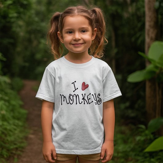 I Love Monkeys Cute Handwritten Typography Tシャツ