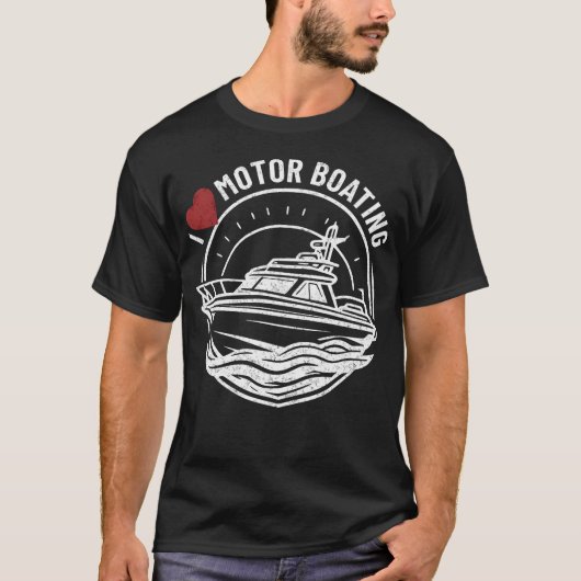 I Love Motor Boating Emblem Funny Boat Lover Enthu Tシャツ (正面)