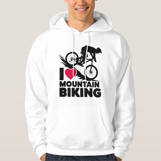 I Love Mountain Biking Silhouette Design パーカ (正面)
