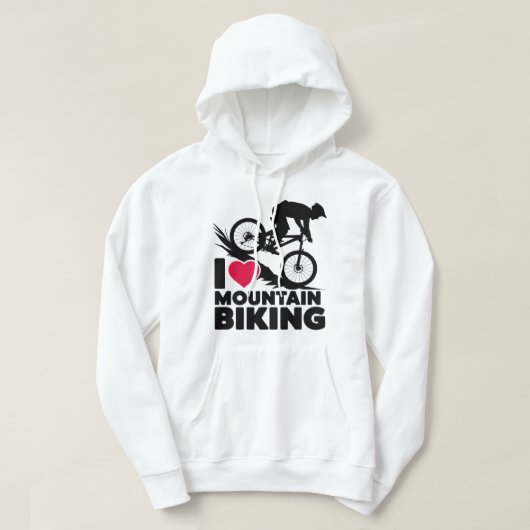 I Love Mountain Biking Silhouette Design パーカ (デザイン正面)