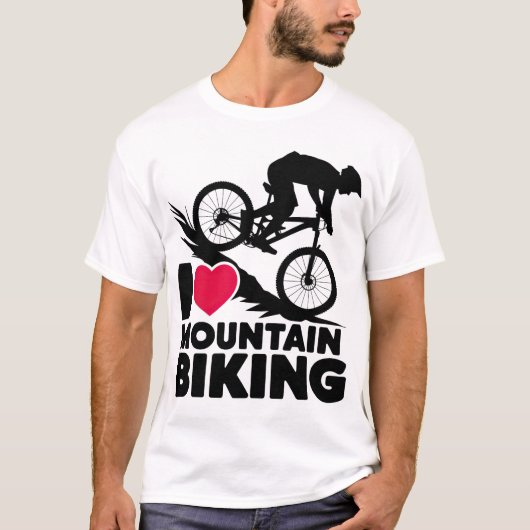 I Love Mountain Biking Silhouette Design Tシャツ (正面)