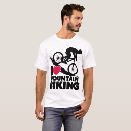 I Love Mountain Biking Silhouette Design Tシャツ (正面フル)