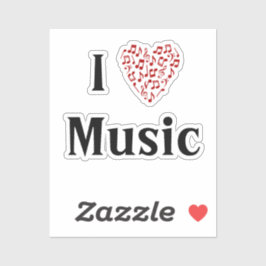 I Love Music Music Notes Vinylの赤いハート シール