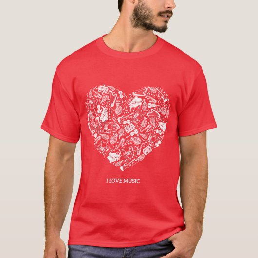 I love Music Musical instruments Hearteacher retro Tシャツ (正面)