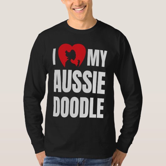I Love My Aussiedoodle Dog Silhouette in Heart Tシャツ (正面)