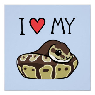 「I love My Ball Python」かわいいヘビのスケッチポスター ポスター