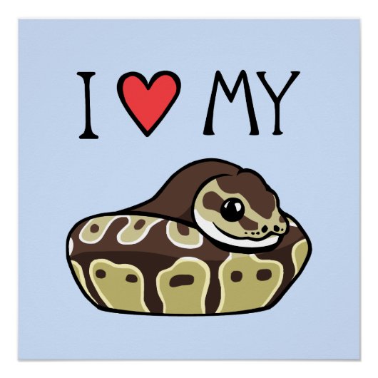 「I love My Ball Python」かわいいヘビのスケッチポスター ポスター (正面)