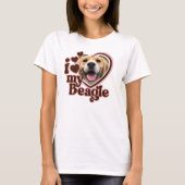 I Love My Beagle カスタム Pinkハート写真 Tシャツ (正面)