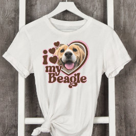 I Love My Beagle カスタム Pinkハート写真 Tシャツ