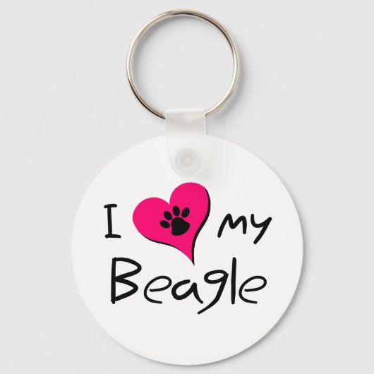 I Love My Beagle Cute Paw Print on ハート キーホルダー (正面)