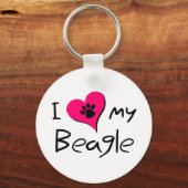 I Love My Beagle Cute Paw Print on ハート キーホルダー (正面)