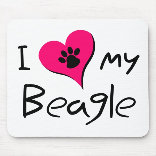 I Love My Beagle Cute Paw Print on ハート マウスパッド (正面)