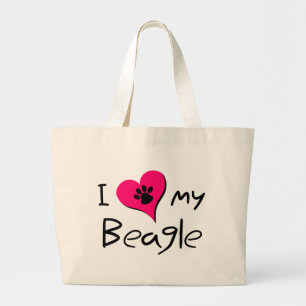 I Love My Beagle Cute Paw Print on ハート ラージトートバッグ