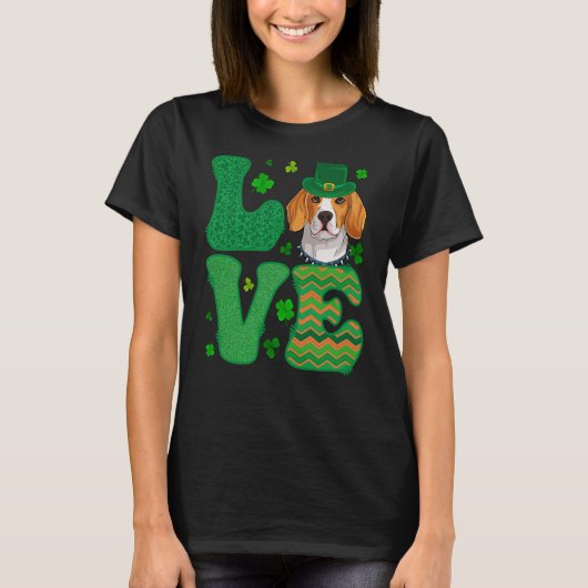 I Love My Beagle Dog Leprechaun Shamrocks Saint Pa Tシャツ (正面)