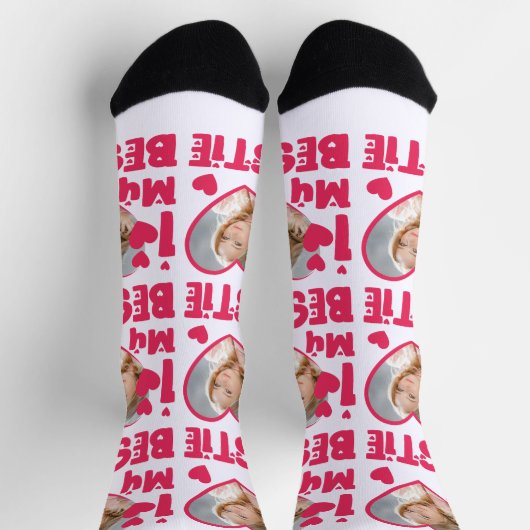 I Love My Bestieのハートパーソナライズされた写真 ソックス (上部)