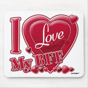 I Love My BFF red - ハート マウスパッド