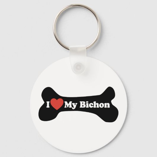 I Love My Bichon - Dog Bone キーホルダー (正面)