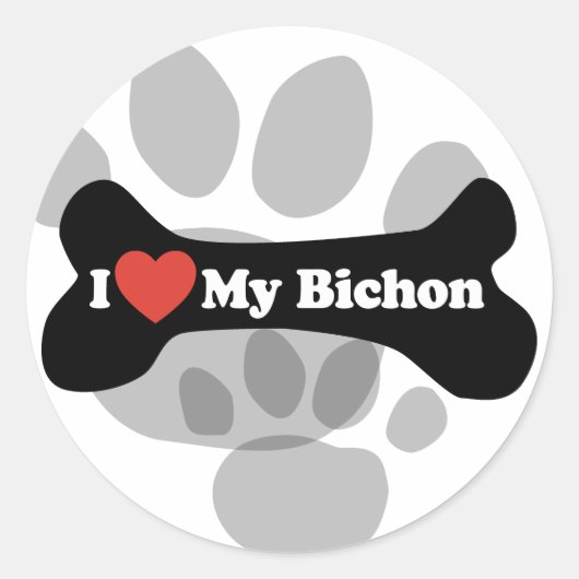 I Love My Bichon - Dog Bone ラウンドシール (正面)