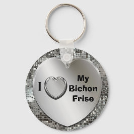 I Love My Bichon Frise Heart Keychain キーホルダー