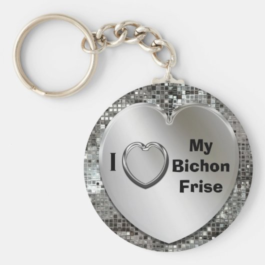 I Love My Bichon Frise Heart Keychain キーホルダー (正面)