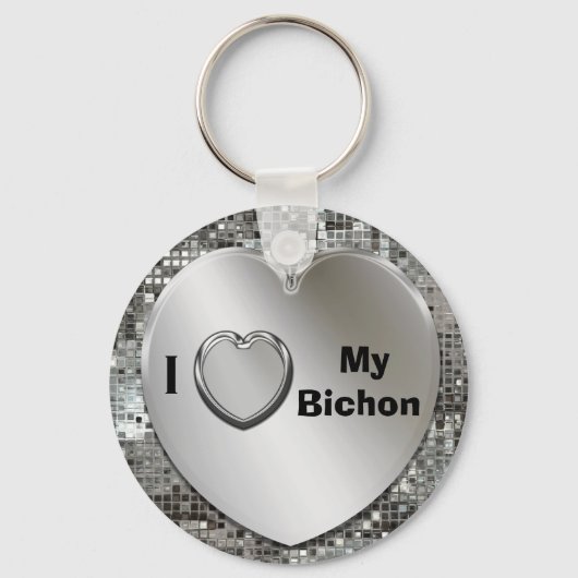 I Love My Bichon Heart Keychain キーホルダー (正面)