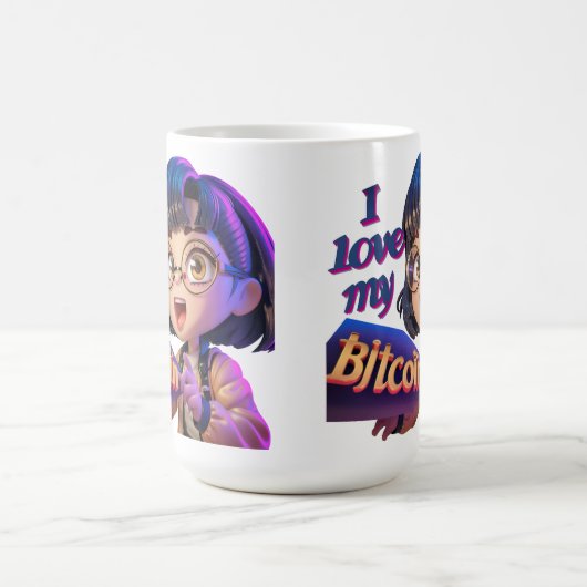 I Love My Bitcoin – 漫画デザイン コーヒーマグカップ (中央)