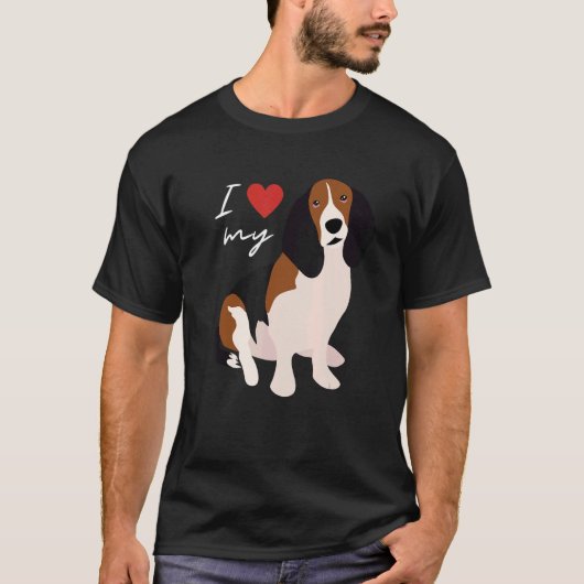 I Love My Black Brown & White Basset Hound Dog Tシャツ (正面)