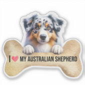 I Love My Blue Merle Australian Shepherd Dog Bone シール (正面)