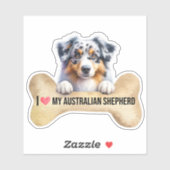 I Love My Blue Merle Australian Shepherd Dog Bone シール (シート)