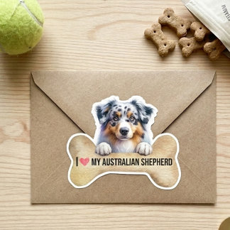 I Love My Blue Merle Australian Shepherd Dog Bone シール