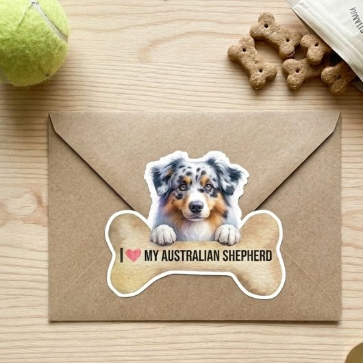 I Love My Blue Merle Australian Shepherd Dog Bone シール
