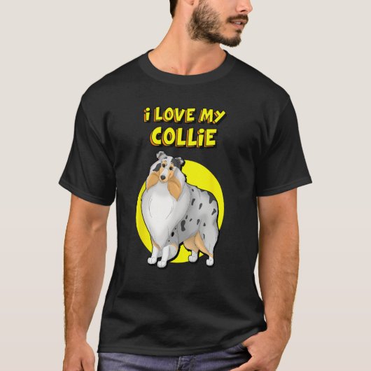 I Love My Blue Merle White & Tan Rough Collie Tシャツ (正面)