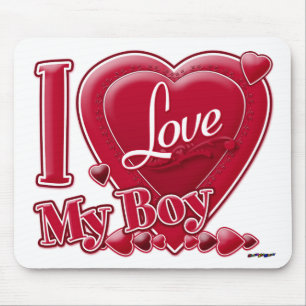 I Love My Boy Red -ハート マウスパッド