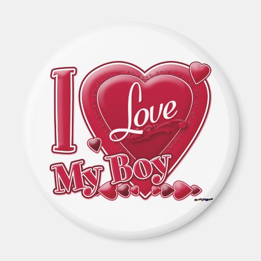 I Love My Boy Red -ハート マグネット (正面)