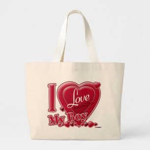 I Love My Boy Red -ハート ラージトートバッグ