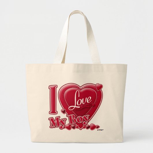 I Love My Boy Red -ハート ラージトートバッグ (正面)