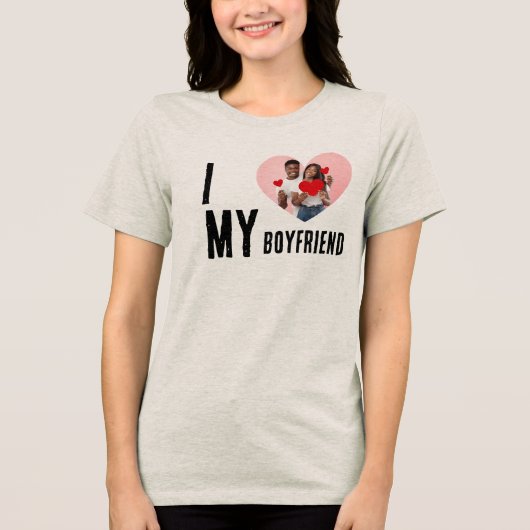 I Love My Boyfriend Heart Custom Photo Valentine  トライブレンドＴシャツ (正面)