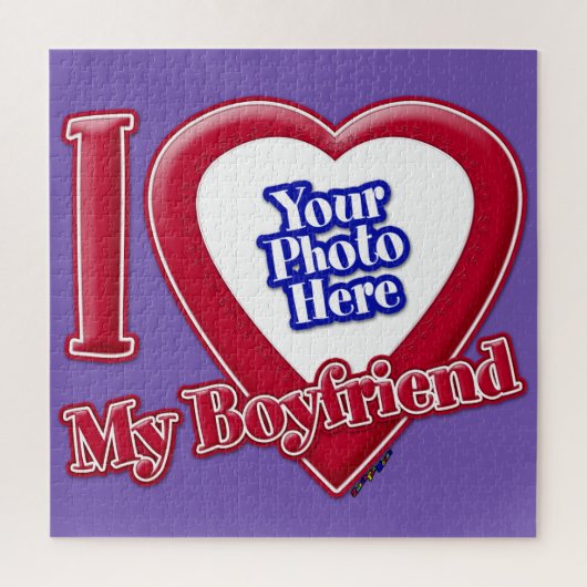 I Love My Boyfriend Photo Red Heart Purple ジグソーパズル (縦)