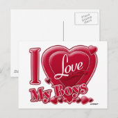 I Love My Boys Red -ハート ポストカード (正面/裏面)