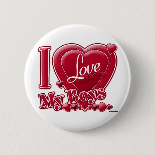 I Love My Boys Red -ハート 缶バッジ (正面)