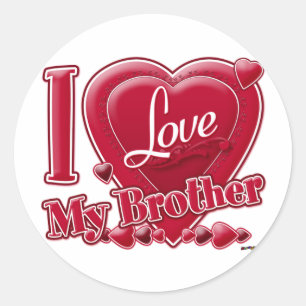I Love My Brother Red -ハート ラウンドシール