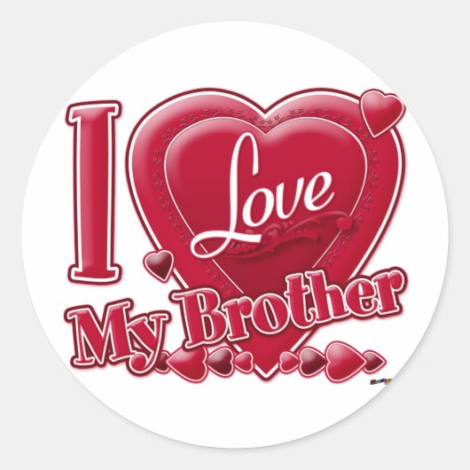 I Love My Brother Red -ハート ラウンドシール (正面)