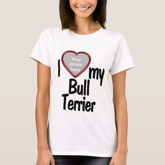 I Love My Bull Terrier – かわいい赤いハート写真 Tシャツ (正面)