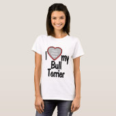 I Love My Bull Terrier – かわいい赤いハート写真 Tシャツ (正面フル)