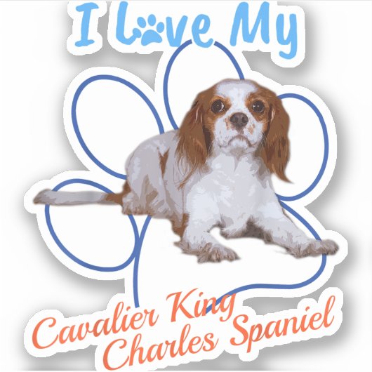 I Love My Cavalier King Charles Spaniel Dog Lover  シール (正面)