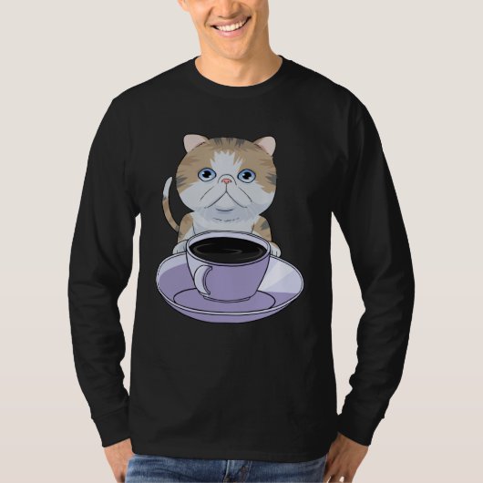 I Love My Coffee and Exotic Shorthair Cat Tシャツ (正面)